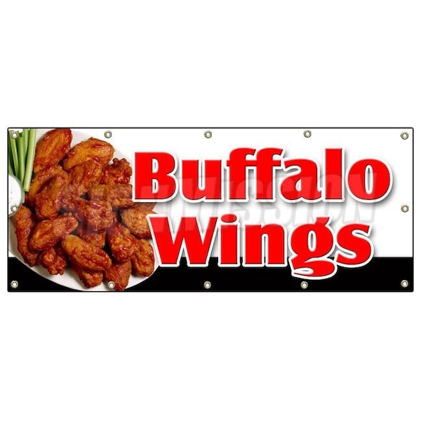 BUFFALO WINGS BANNER SIGN hot wings spicy bone wing sauce deep fried